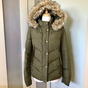 GAP Olive Green Faux Fur Hooded Puffer Coat